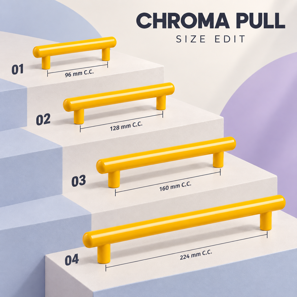 CHROMA Round Bar Cabinet Pull in Van Gogh Yellow — dimension and size guide