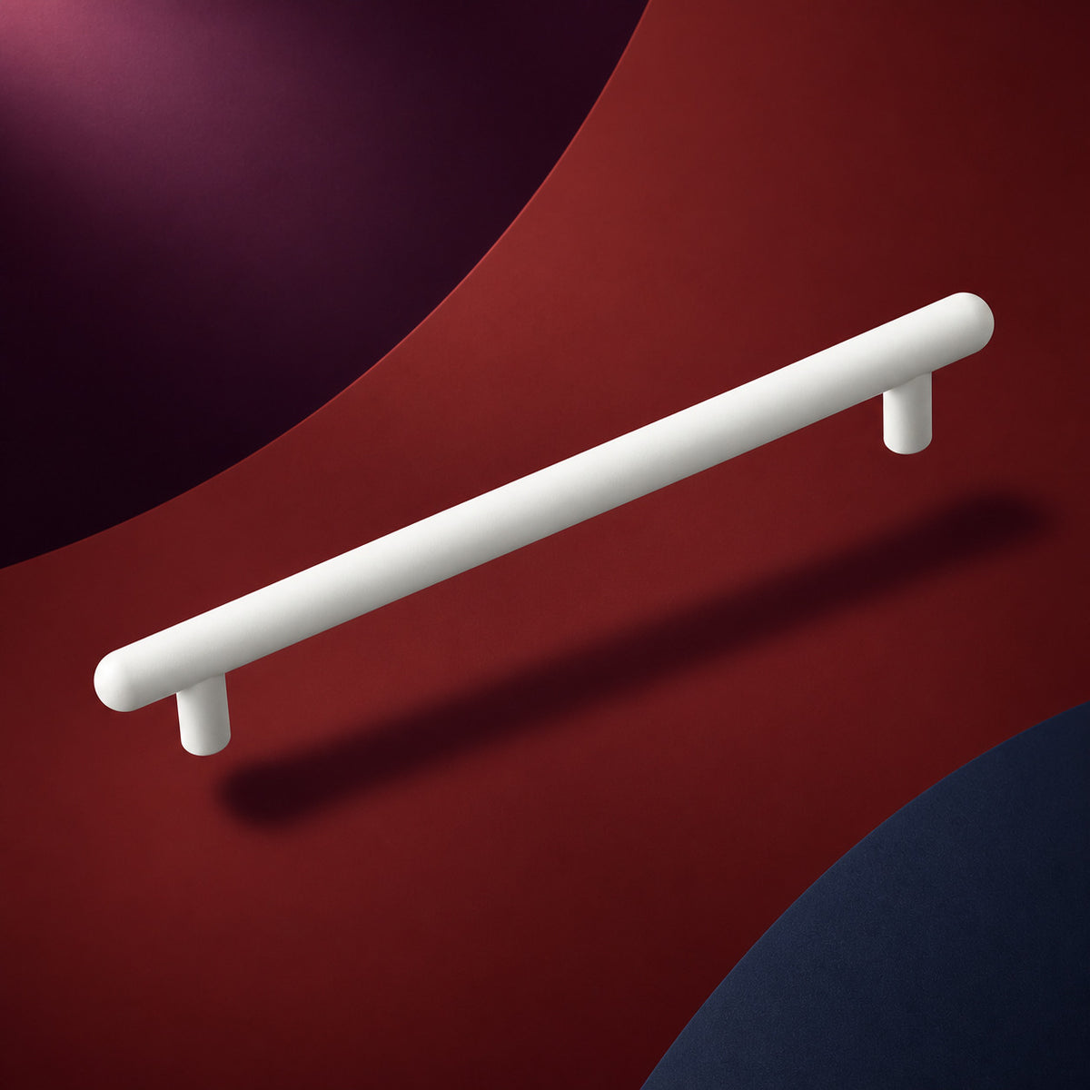 CHROMA Round Bar Cabinet Pull in Matte White — angled view