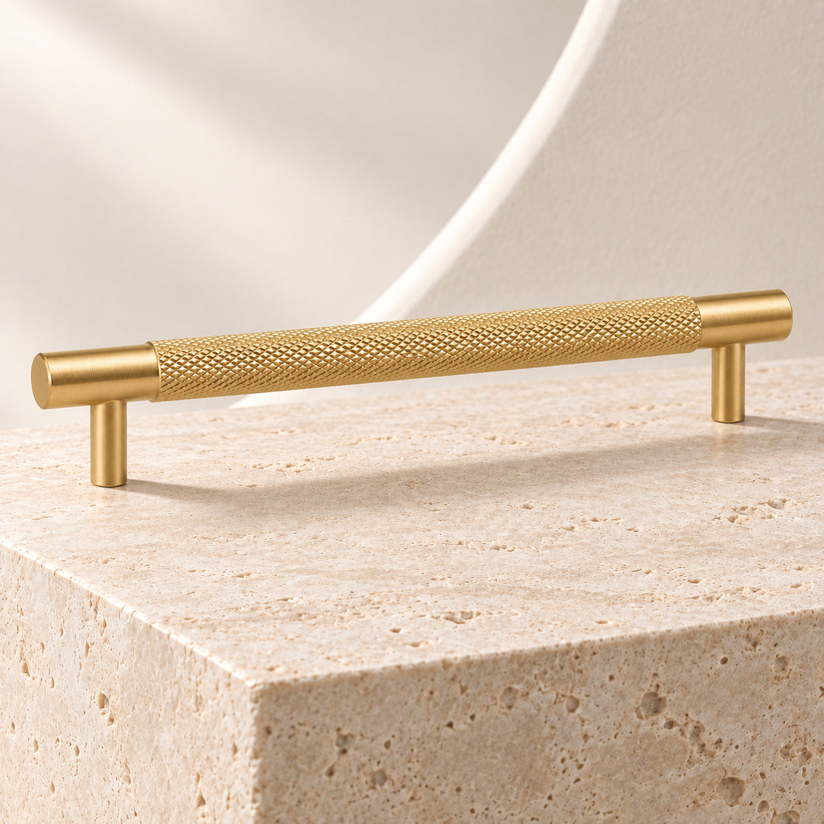 TRACE Knurled Cabinet Pull in Natural Brass — product view